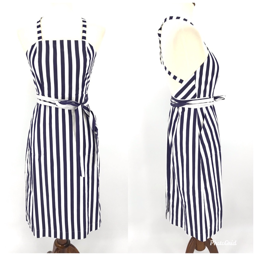 J Crew Thomas Mason Striped Apron Dress Midi